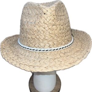 FRYE men’s Fedora in natural woven paper/braided band w/brass logo tack - NWT
